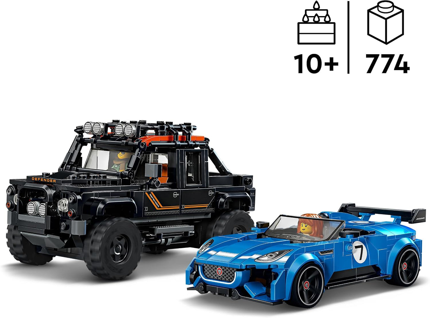 LEGO Speed Champions Jaguar Project 7 e Land Rover Defender – Kit de Modelo STEM com 2 Carros de Brinquedo e 2 Minifiguras de Piloto – Presente de Aniversário para Meninos a partir de 10 Anos – 77264