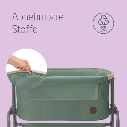 Maxi-Cosi Berço co-leito Iora, berço co-leito dobrável, 0-6 meses, 9 kg máx., 4 inclinações e 5 alturas, sistema deslizante, colchão confortável, cesto grande, fácil de transportar, além do verde