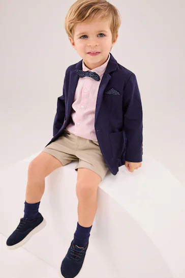 |BigBoy| Conjunto De Blazer, Camisa, Short E Gravata Borboleta Azul Marinho (3 Meses - 9 Anos)