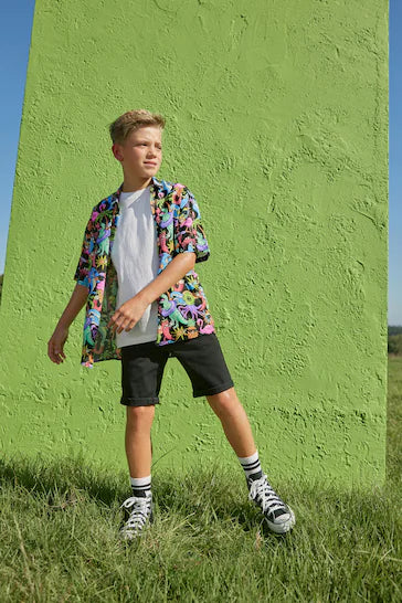 |Chico Grande| Camisa multicolor de manga corta con estampado Sea Bright (3-16 años)