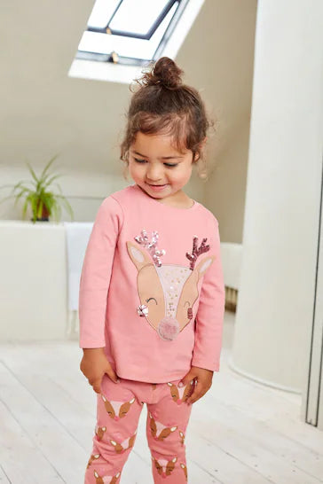 |Girl| Natal Pijama De Natal - Pink Reindeer (9 meses a 12 anos)