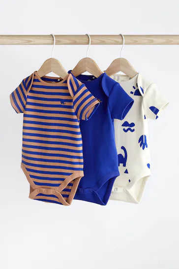 |BabyBoy| Body Para Bebê Dino Azul Cobalto, Pacote Com 3