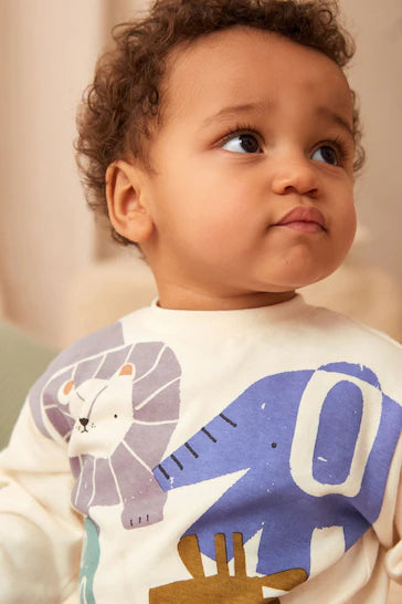 |BabyBoy| Conjunto De 2 Peças De Camiseta e Leggings Para Bebê - WhiteCobalt Blue Safari Character