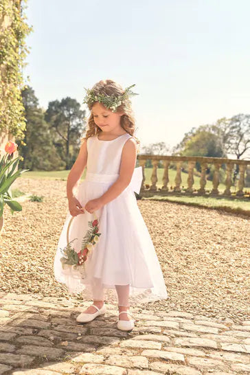 |BigGirl| Vestido Laço Florista - Creme Marfim (3 meses a 16 anos)