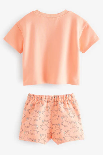 |Girl| Conjunto de camiseta e shorts Peppa Pig laranja (3 meses a 7 anos)