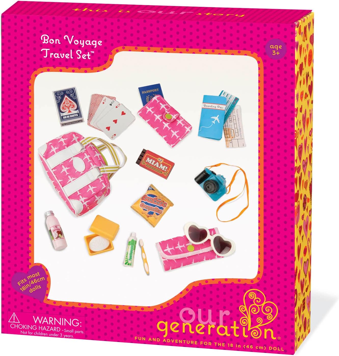 Acessórios para bonecas Our Generation - Conjunto de saco de viagem Bon Voyage - para bonecas de 46 cm - para crianças a partir dos 3, 4 anos