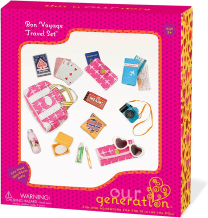 Acessórios para bonecas Our Generation - Conjunto de saco de viagem Bon Voyage - para bonecas de 46 cm - para crianças a partir dos 3, 4 anos