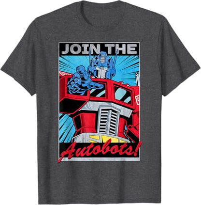 T-shirt com poster retro do Transformers Optimus Prime juntando-se aos Autobots
