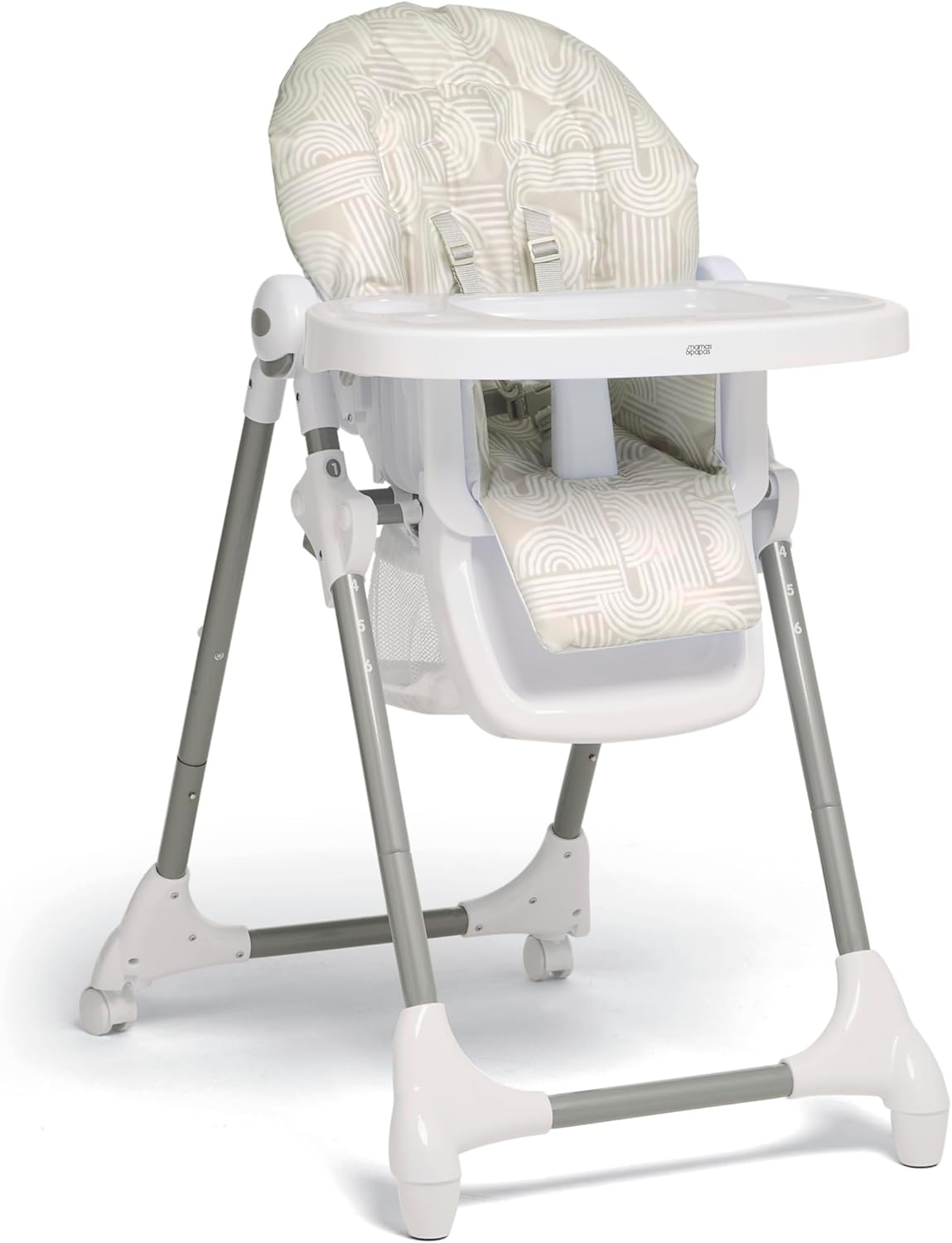 Cadeira de refeição ajustável Mamas & Papas Snax, reclinável, dobrável com tabuleiro amovível, Happy Planet