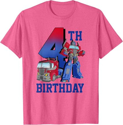 T-shirt com poster comemorativo do 4º aniversário do Optimus Prime de Transformers com efeito degradé