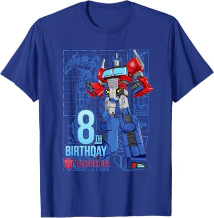 T-shirt de aniversário dos 8 anos do Optimus Prime dos Transformers