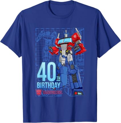 T-shirt de aniversário dos 40 anos do Optimus Prime dos Transformers