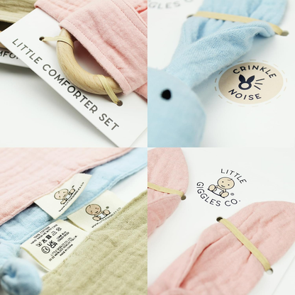 Little Giggles Co.® Bunny Baby Comforter - Edredão de musselina de algodão macio, manta de segurança e brinquedo sensorial em bege natural - presentes neutros para bebés recém-nascidos