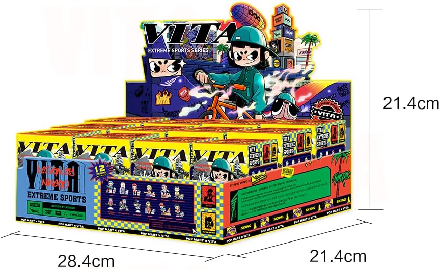 Conjunto POP MART VITA Radical Sports Series (12 caixas) 2,5 polegadas, personagem articulado, design premium, presentes para mulheres, caixa surpresa de decoração de mesa favorita dos fãs, brinquedo colecionável, arte, boneco de ação