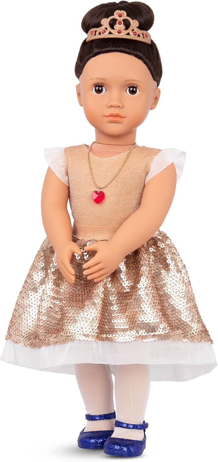 A Nossa Geração – 18 polegadas – Boneca de moda inicial com tema de amor – Amora – Cabelo castanho e olhos castanhos – 3 roupas e acessórios de estilo em caixa de presente – Brincadeira de faz de conta para maiores de 3 anos