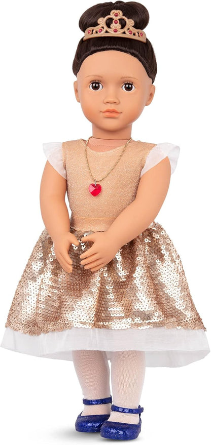 A Nossa Geração – 18 polegadas – Boneca de moda inicial com tema de amor – Amora – Cabelo castanho e olhos castanhos – 3 roupas e acessórios de estilo em caixa de presente – Brincadeira de faz de conta para maiores de 3 anos