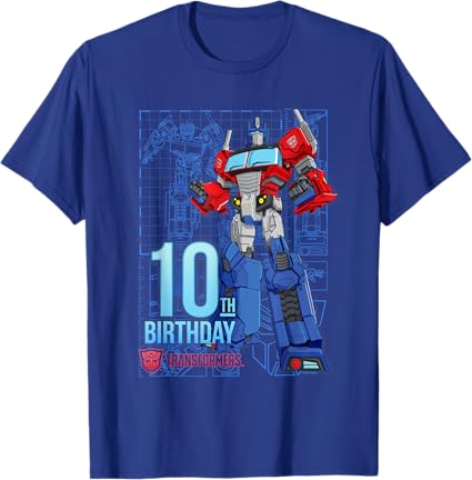 T-shirt de aniversário dos 10 anos do Optimus Prime dos TRANSFORMERS