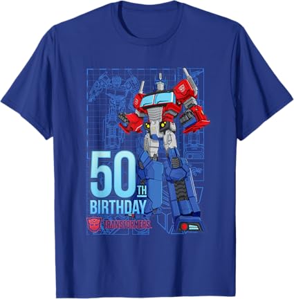 T-shirt de aniversário dos 50 anos do Optimus Prime dos Transformers