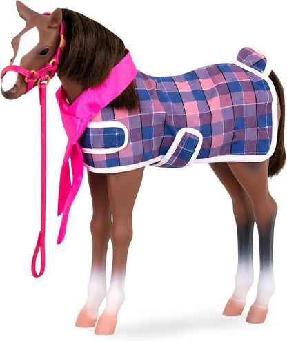 Figura de animal potro quarto de milha da nossa geração – potro de brinquedo de 30 cm para bonecas de 45 cm, figura de animal de brinquedo para meninas e meninos, acessórios estáveis e ferramentas de higiene, para crianças a partir dos 3 anos