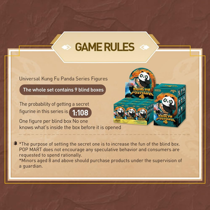 POP MART Universal Kung Fu Panda Série 3 Caixas 2,5 polegadas Personagem Articulado Design Premium presentes para mulheres Caixa surpresa favorita dos fãs Brinquedo colecionável Figura de ação de brinquedo de arte