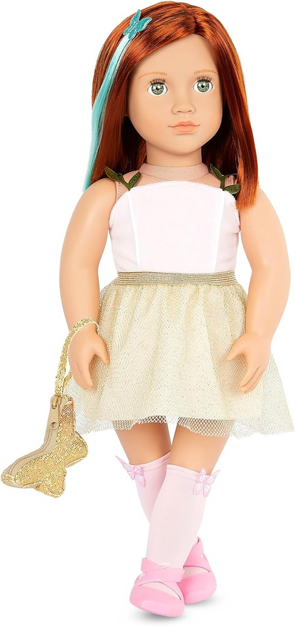 Our Generation – Boneca de 45 cm Butterfly Fashion Starter – Cabelo ruivo abaixo dos ombros e olhos verdes – 3 roupas e acessórios de estilo em caixa de oferta – Cambi