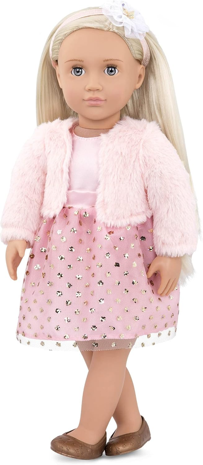 Our Generation Lisandra - Boneca de Viagem de 45 cm com Mala de Rodinhas, Características Realistas e Equipamento de Viagem - Roupa e Acessórios para Bonecas Compatíveis - Idades 3+