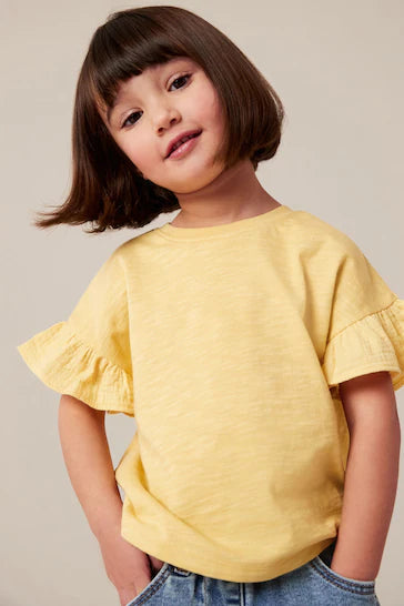 |Girl| T-Shirt de Manga Curta com Folho - Amarelo (3 meses - 7 anos)