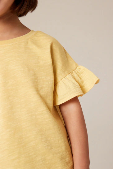 |Girl| T-Shirt de Manga Curta com Folho - Amarelo (3 meses - 7 anos)
