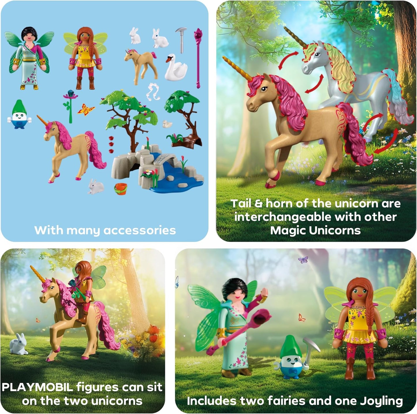 Playmobil Fantasy and Magic – Passeio das Fadas: 2 fadas, família de unicórnios e Joyling com caverna de pedras preciosas; estimula a criatividade; brinquedo para crianças a partir de 4 anos; 72067