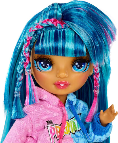Rainbow High Junior High Rock Band - Skyler, Azul - Boneca Fashion de 23cm com Microfone, Suporte de Microfone e Amplificador, Personalizável com Adesivos, Articulada, Brinquedo Fofo para Crianças a partir de 4 Anos