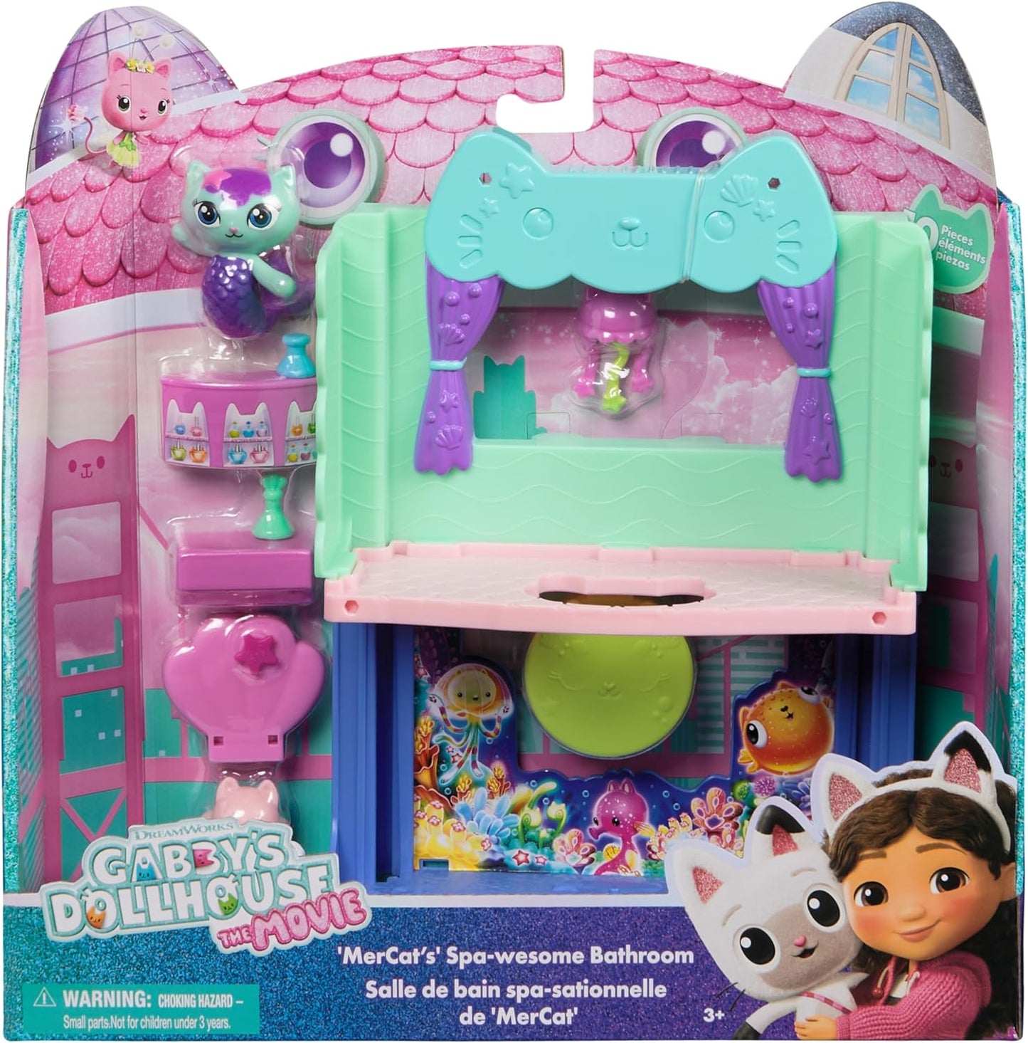 Gabby's Dollhouse: O Filme, o Banheiro Incrível do Spa da MerCat, Figura de Brinquedo, Acessórios para Casa de Bonecas e Brinquedo Surpresa, Brinquedos Infantis para Meninas e Meninos a partir de 3 Anos