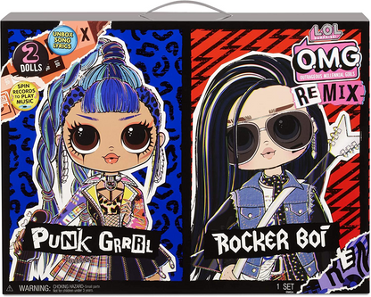 L.O.L. Surprise OMG Remix Fashion Dolls - Colecionáveis - Roupas e acessórios de grife - Rocker Boi e Punk Grrl - Pacote com 2