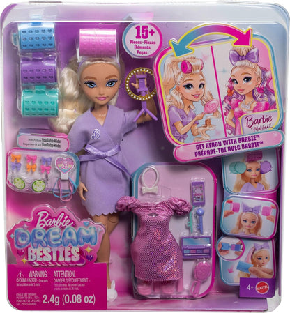 Barbie Dream GET READY Malibu - Boneca Fashion com Cabelo Estilizado, Incluindo Acessórios de Cabelo Surpresa e Mais de 15 Looks, JGG38