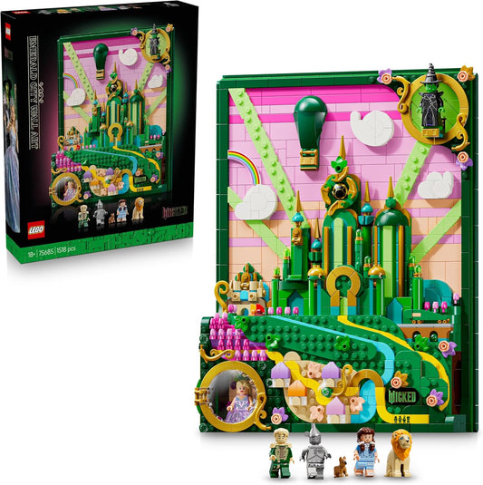 LEGO Wicked Emerald City Arte de Parede - Conjunto de Construção 3D para Adultos - Modelo de Exibição com 6 Minifiguras, incluindo Dorothy e uma Figura do Cão Toto - Decoração DIY para Casa - Presente para Fãs do Filme - 75685