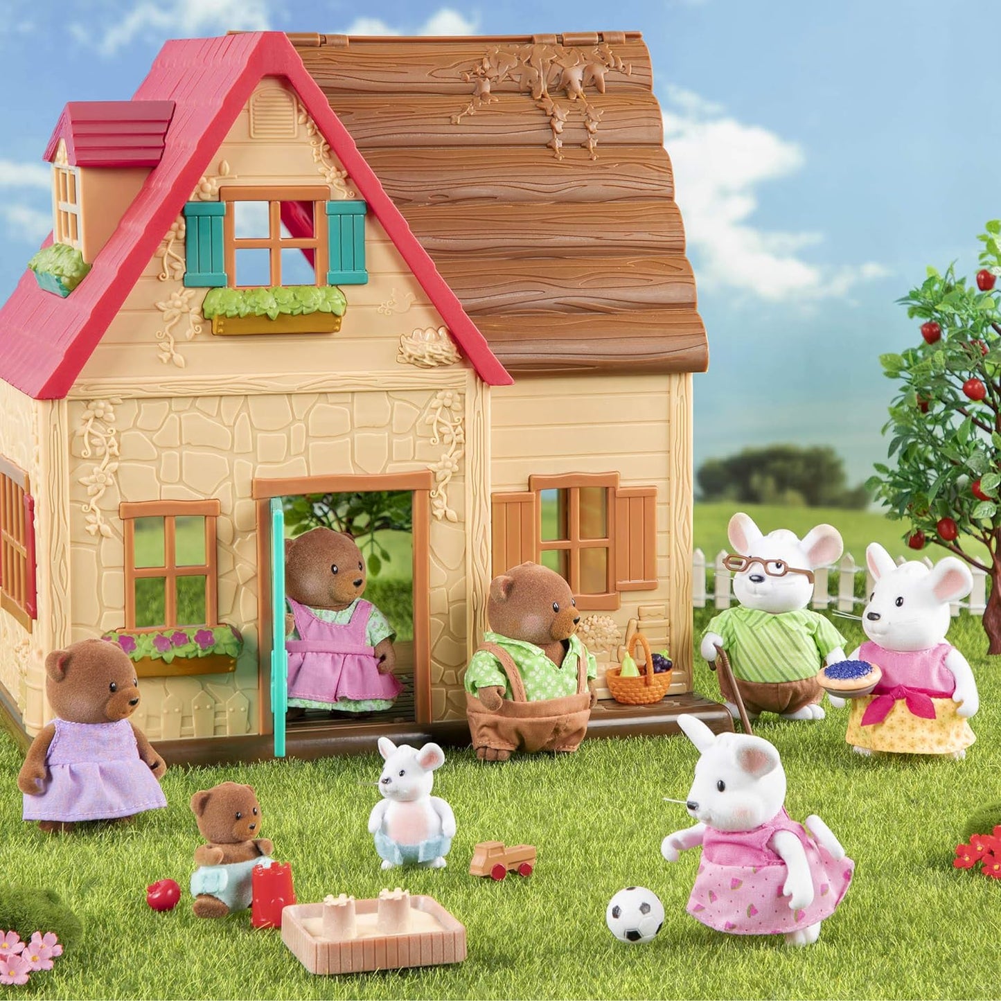 Li'l Woodzeez WZ6710Z Li'l Woodzeez - Familia de ratones Nibblekin con abuelos - Juego de 7 piezas con figuras en miniatura - Juguetes y accesorios de animales para niños a partir de 3 años