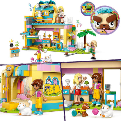 LEGO Conjunto de loja de acessórios para animais de estimação Friends, conjunto de brinquedos de construção de animais com 2 mini bonecas, figuras de cachorro, gato e coelho para brincadeiras imaginativas, presente de aniversário
