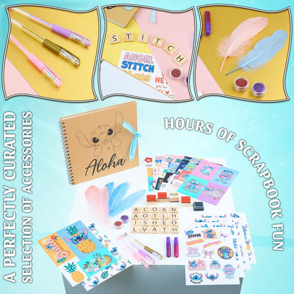 Disney Kit de scrapbook de pontos da para crianças, conjunto de artesanato com livro de recortes Wito, acessórios para scrapbooking, adesivos, carimbos, canetas de gel, glitter, conjunto de arte para meninas, presentes de ponto para meninas, roxo