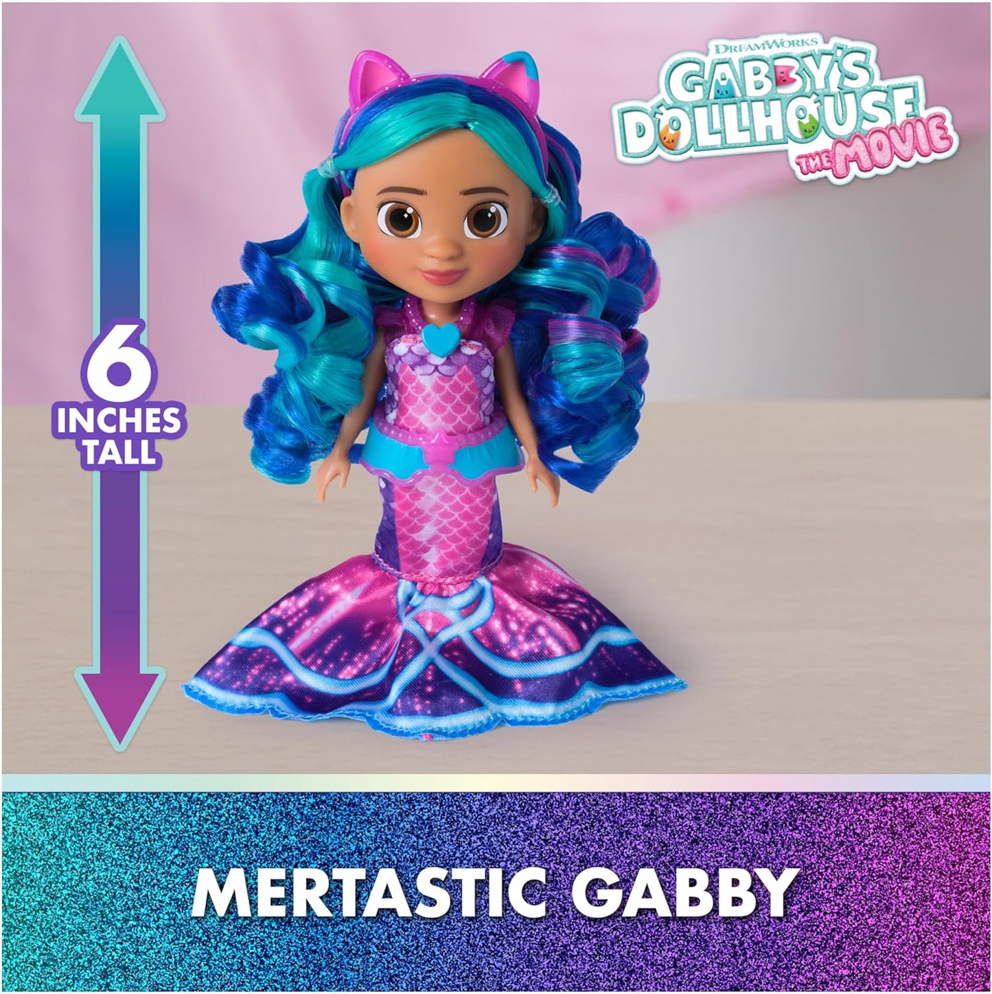 Gabby's Dollhouse: Boneca Gabby, a Sereia Fantástica, do filme, com roupas e acessórios temáticos de sereia. Brinquedo infantil para meninas e meninos a partir de 3 anos.