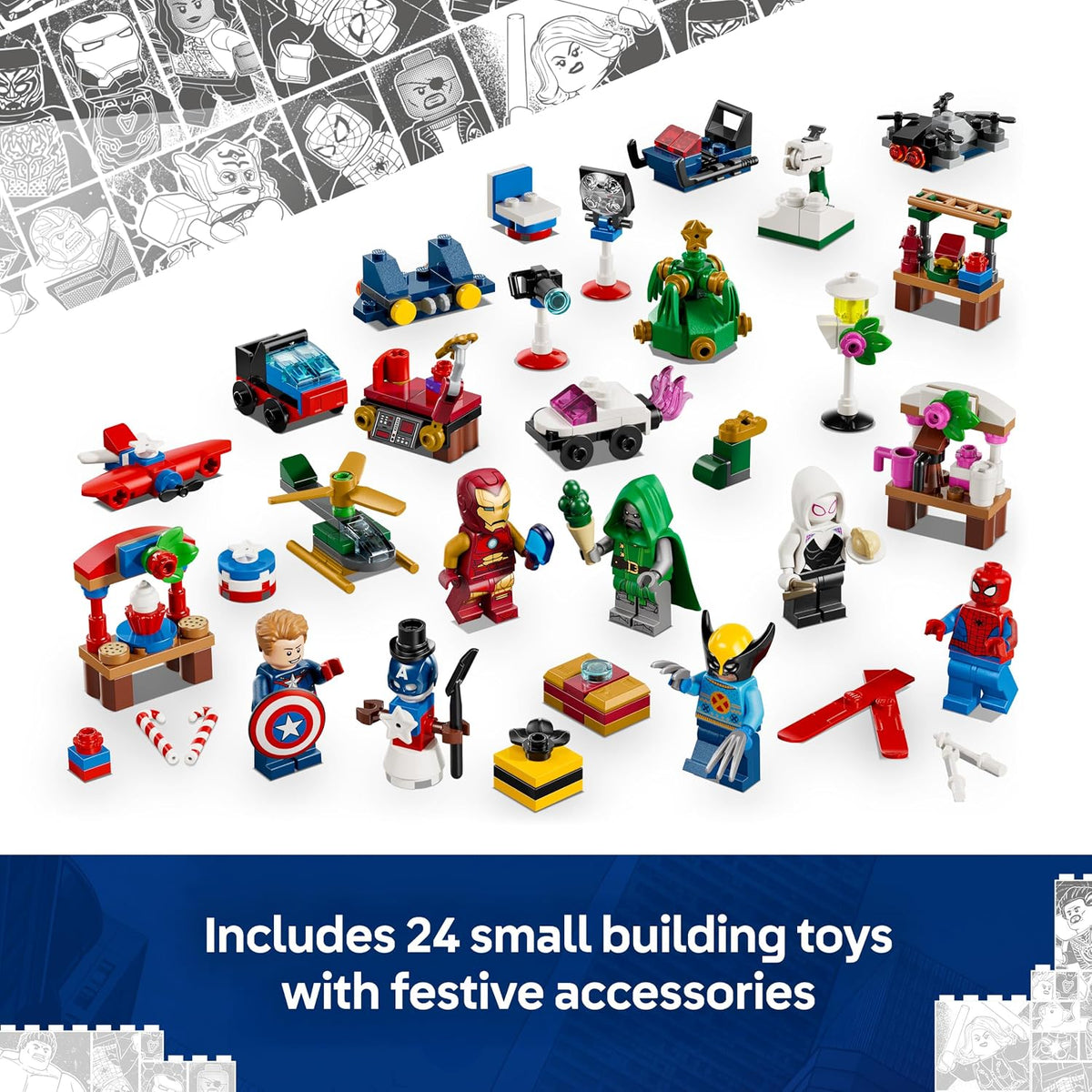 LEGO Calendário do Advento Marvel 2026-76340 | Brinquedos para meninos a partir de 6 anos, 24 surpresas de super-heróis, avião e carro, 6 minifiguras, ideia de presente de Natal, 317 peças