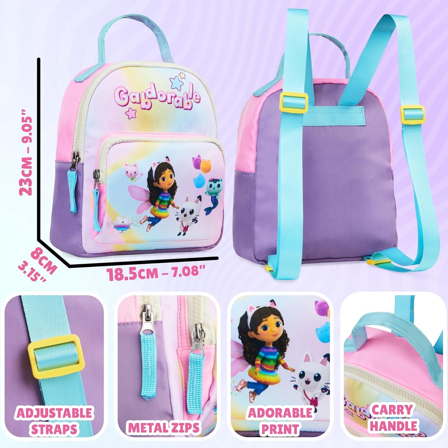 Gabby’s Dollhouse Get Trend Mini Backpack for Girls & Toddlers, Cute Small Rucksack, Daypack Nursery Bag for Preschool Lunch Travel Fashion Backpack (Multi Gabby’s Dollhouse)