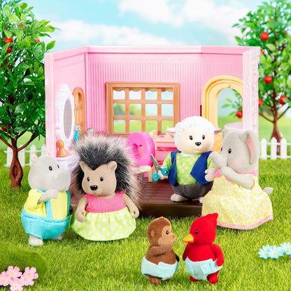 Li'l Woodzeez Família de ovelhas Snipadoodles - conjunto de brinquedos de 5 peças com estatuetas de animais em miniatura e livro de histórias - brinquedos e acessórios de animais para crianças a partir de 3 anos