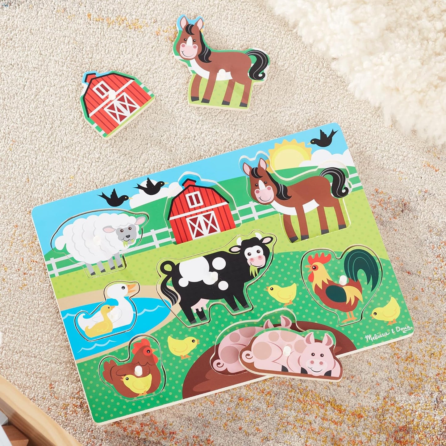 Melissa & Doug Brinquedos de madeira - Placas de fixação de animais de fazenda para crianças, brinquedos de aprendizagem para meninas e meninos de 2 anos, quebra-cabeças para crianças, presentes de madeira para crianças
