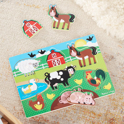 Melissa & Doug Brinquedos de madeira - Placas de fixação de animais de fazenda para crianças, brinquedos de aprendizagem para meninas e meninos de 2 anos, quebra-cabeças para crianças, presentes de madeira para crianças