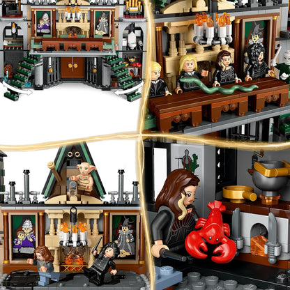 LEGO Conjunto Harry Potter Malfoy Manor, brinquedo de construção colecionável para crianças, apresenta minifiguras de 9 personagens, incluindo Dobby, presente criativo do mundo mágico