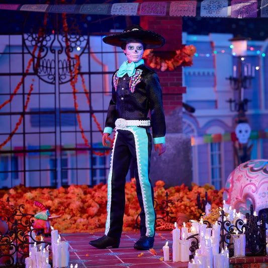 Barbie Boneco Signature, Ken colecionável Dia dos Mortos 2024, em terno preto com detalhes em azul-celeste, chapéu e cinto, HRM73