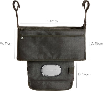 Munchkin Organizador de carrinho de bebê | Organizador para carrinho de bebê com 2 porta-copos, estojo para lenços umedecidos e bolso grande para itens essenciais para bebês e recém-nascidos | Ajuste universal para carrinhos de bebê,