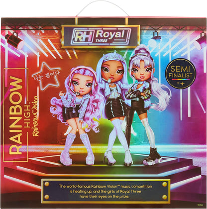 Rainbow High Boneca da moda Rainbow Vision Royal Three K-pop - MINNIE CHOI - Inclui 2 roupas de grife para misturar e combinar com fone de ouvido com microfone e conjunto de jogos de banda Merch - Ótimo para crianças de 6 anos ou mais