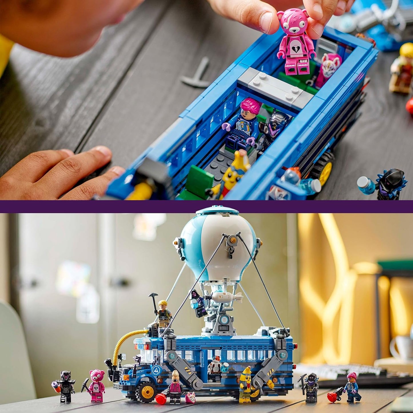 LEGO Conjunto de ônibus de batalha Fortnite, veículo de videogame colecionável para meninos e meninas, com minifiguras de 9 personagens, presente para jogadores e fãs com 10 anos ou mais