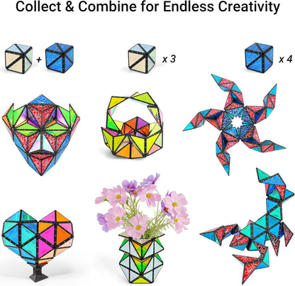 TOSY Pirâmide Magnética de Pedra - 1 Cubo que se Transforma em 1 Bilhão de Formas (Coelho, Cesta de Ovos, Flores, Coração), Presente de Páscoa/Aniversário, 12 peças, 243 Ímãs, Design Holográfico, Quebra-Cabeça/Brinquedo STEM