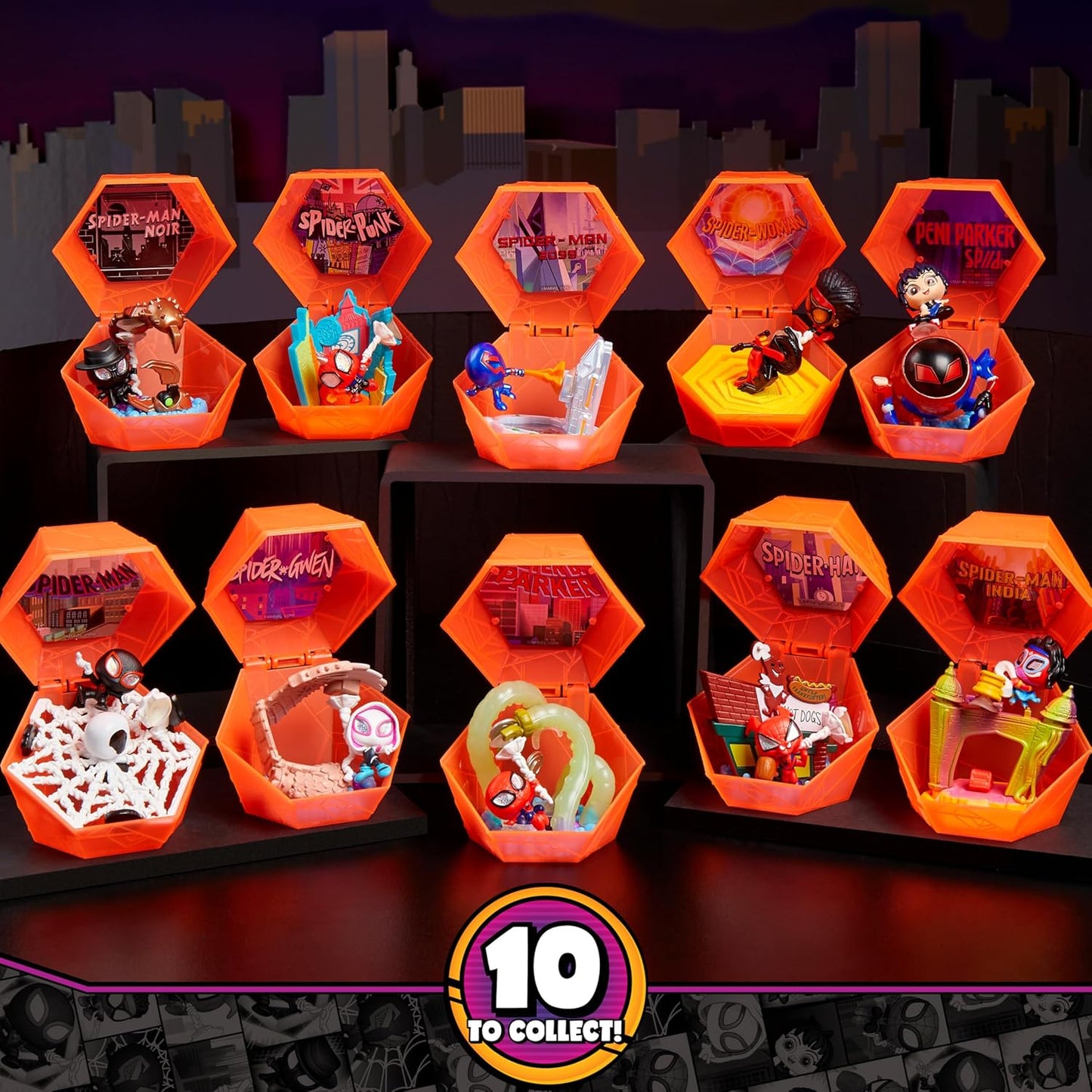 Just Play Marvel Doorables Spider-Verse Collector Capsule, figuras colecionáveis, para meninos e meninas a partir de 5 anos.